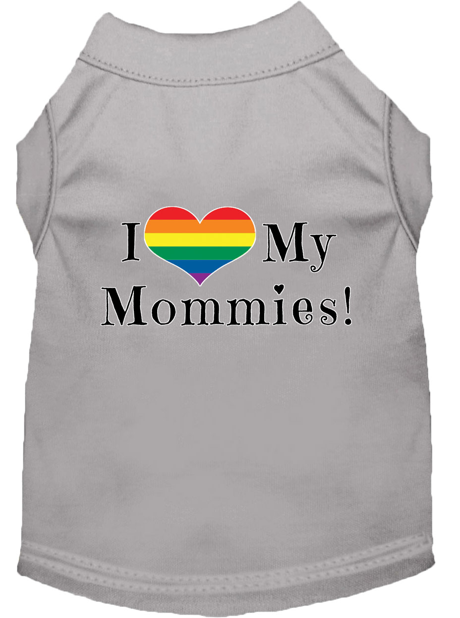 I Heart my Mommies Screen Print Dog Shirt Grey XXL